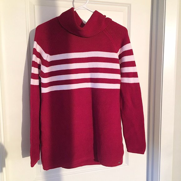 Red vintage turtleneck striped sweater - Picture 4 of 4